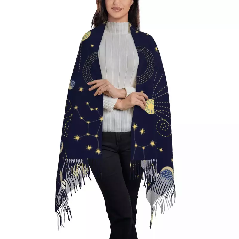 Zodiak Sky Constellations Damski szalik z frędzlami Moda