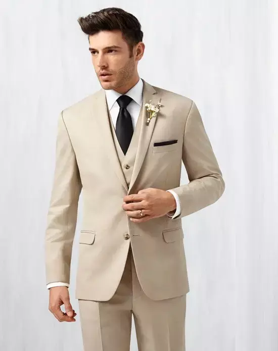 Мужской свадебный костюм цвета шампанского, облегающий комплект из 3 предметов, пиджак для жениха на заказ, смокинг для выпускного вечера, мужской костюм