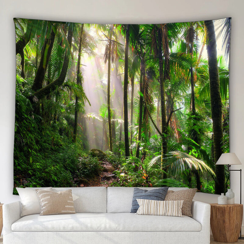 Modern 3D Scenic Tapestry Tropical Forest Waterfall Garden Nature Scenery Wall Tapestry Home Decor Bedroom Living Room Dormitory