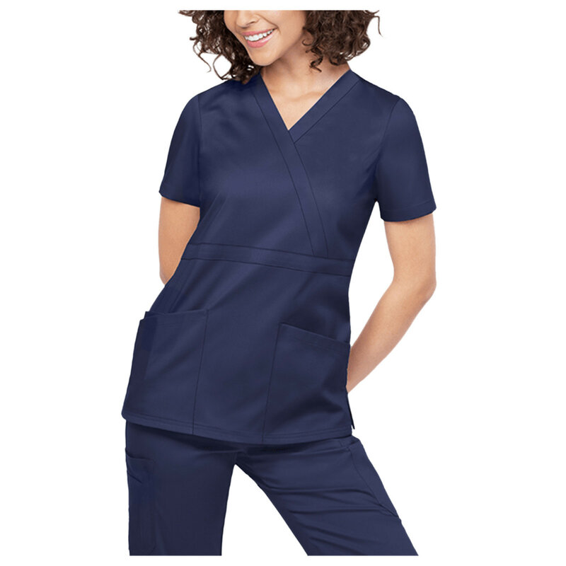 Женская униформа медсестры, топы с коротким рукавом и V-образным вырезом, летняя женская футболка, туника для работников здравоохранения, новинка 2023, блузка, одежда