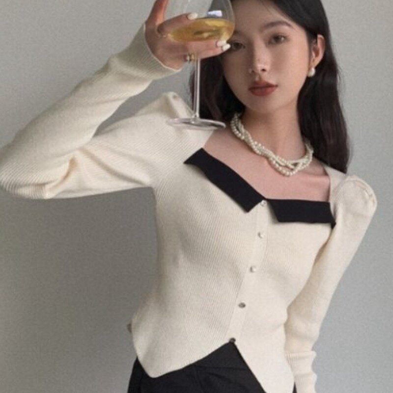 Korean Style Pullovers for Women Long Sleeve Spring Autumn Tops Fashion Slim Warm Soft Asymmetrical Design New Trendy Chic Girls