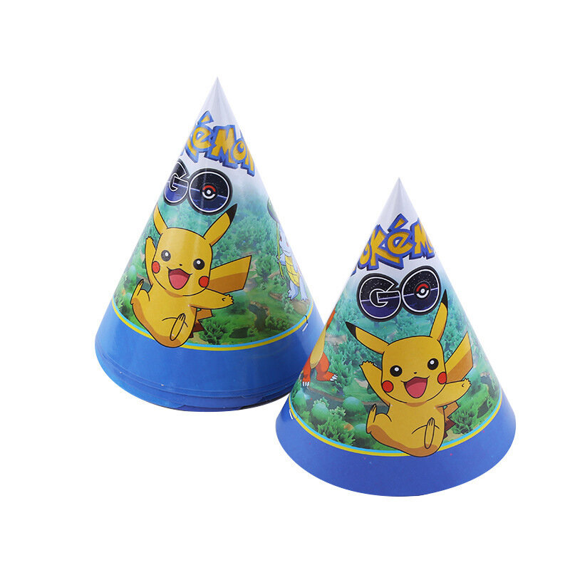 Gorros de papel de Pikachu para fiesta de Pokémon, sombrero de Cosplay, figura de dibujos animados, suministros de fiesta, juguetes de feliz cumpleaños, regalo de cumpleaños, favores de fiesta
