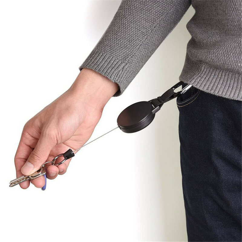 Porte-clés rétractable avec cordon en fil d'acier, câble rétractable, Portable et tactique pour l'extérieur
