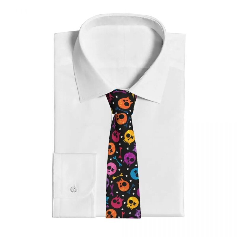 Męskie krawaty klasyczne chude wielokolorowe czaszki i serca krawaty wąski kołnierz szczupły casualowy krawat prezent