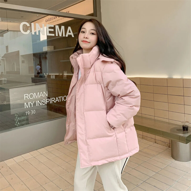 Jaqueta com capuz para mulheres, casaco solto, jaqueta de algodão, outerwear de lazer, versão coreana, moda elegante, inverno, novo, 2023