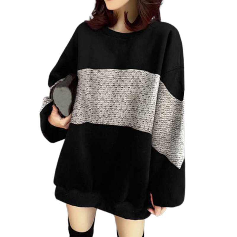 Sweter Kasual Longgar Leher-o Musim Semi Musim Gugur Atasan Midi Streetwear Wanita Fashion Tren Wanita Pullover Femme