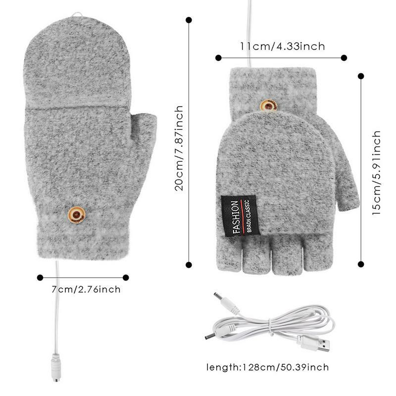 Guantes de invierno de medio dedo con calefacción USB de doble cara, cubierta de labios, lana cálida, mitones sin dedos, 5V, esquí, pesca, guante calentado