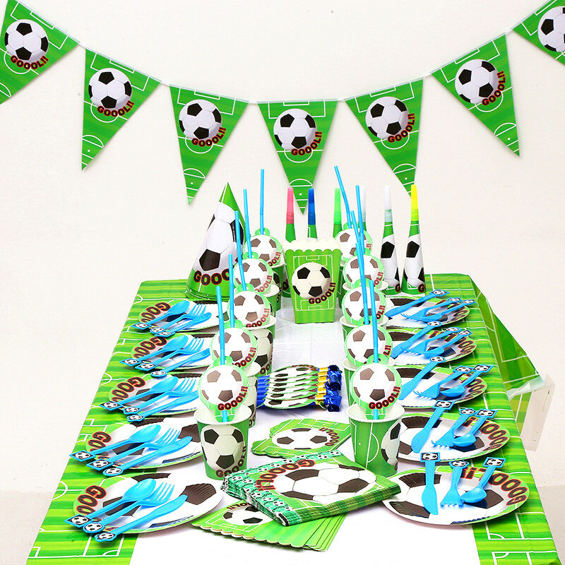 Conjunto de suministros de fiesta deportiva de fútbol, decoraciones de feliz cumpleaños, suministros para niños, globos de aluminio con número verde