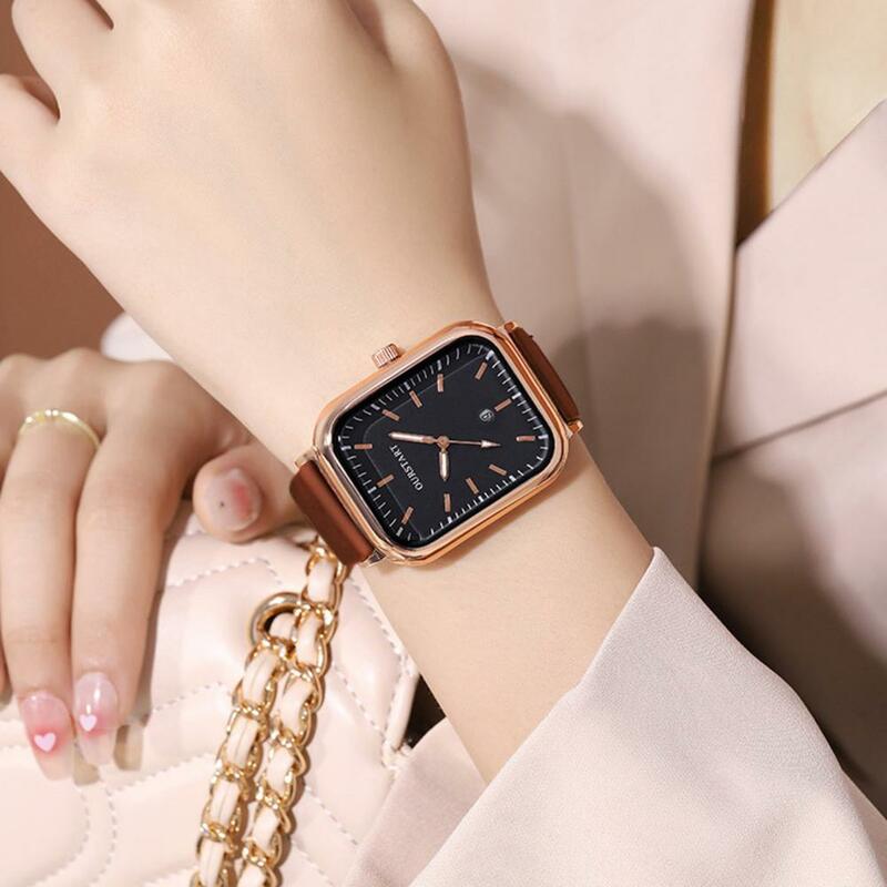 Relógio de quartzo com mostrador retangular feminino com pulseira de silicone, elegante relógio de pulso elegante para senhoras e meninas, elegante casual