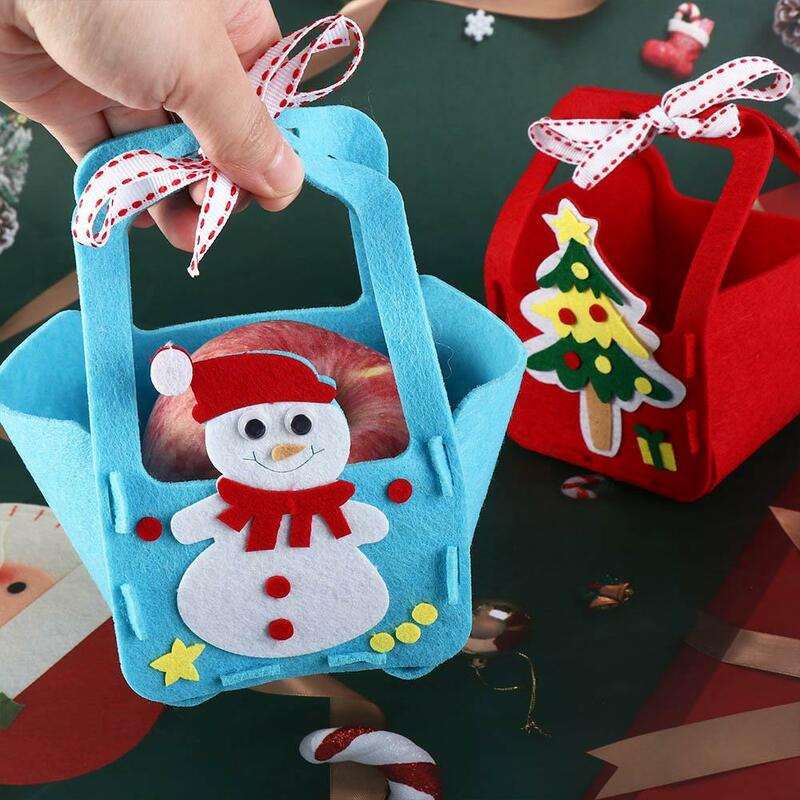 Non-woven Fabric DIY Xmas Candy Bag Christmas Tree House Decoracion Portable Elk Handbag Kriss Kringle Snowman