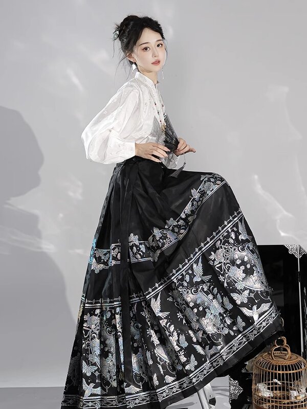 Męska oryginalna damska Hanfu w stylu narodowym nowa chińska spódnica z masą perłową na twarz konia codzienna 2024 nowej wiosny