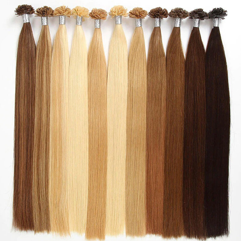 Ekstensi rambut ujung datar lurus Remy 100% rambut manusia ekstensi ujung Keratin untuk Salon wig rambut bawaan 50g/set