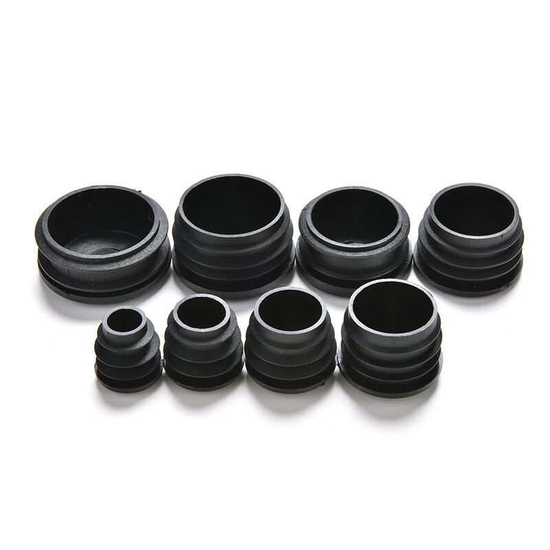 Plástico preto Blanking End Caps, Cap Insert Plugs, Bung para tubo de tubo redondo, 10 Pcs