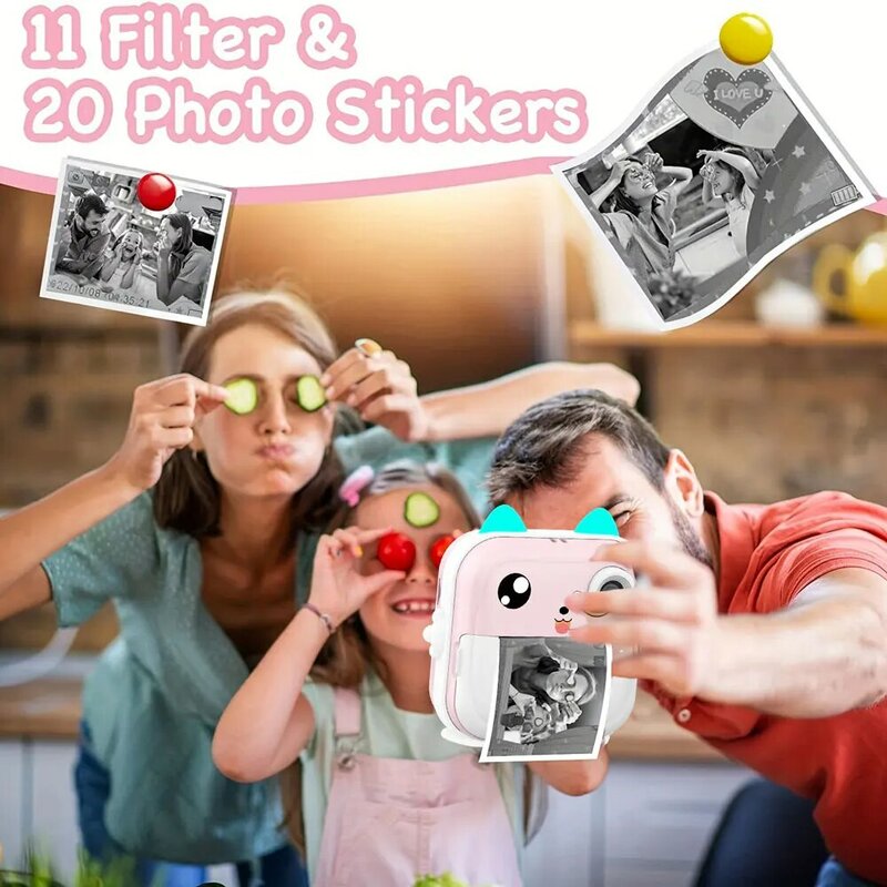Mini impresora de fotos para IPhone/Android, cámara de impresión instantánea para niños, fotografía de Video, cámara de fotos Digital, juguete Mini térmico