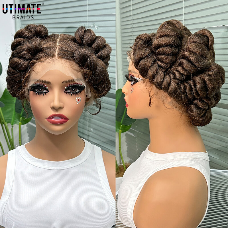 Afro Braided Wigs for Black Women Synthetic Full Lace Knotless Box Braiding Wig with Baby Hair Handmade  Afrian Braids Wigs