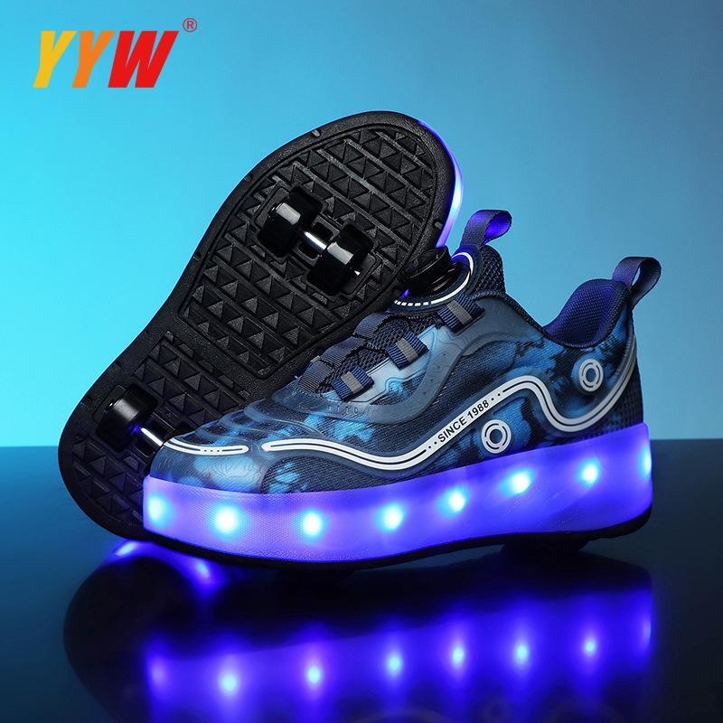 PU Leather Children Four Wheels Shoes Kids Girls Roller Skates Fashion Kids Sneakers Size 30-40 Adult Casual boys Shoes