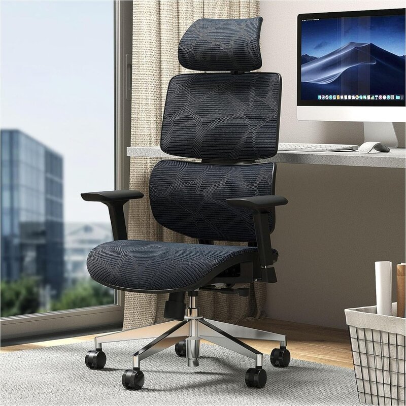 Cadeira ergonômica alta do escritório traseiro, cadeira de mesa com apoio lombar, encosto de cabeça ajustável, braços 4D