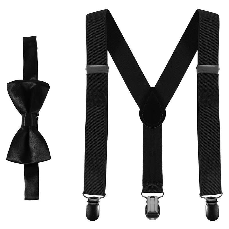 Conjunto de gravata borboleta de cinto monocromático infantil, suspensórios de meninas, suspensórios de clipe, elástico nas costas em Y, ajustável, infantil