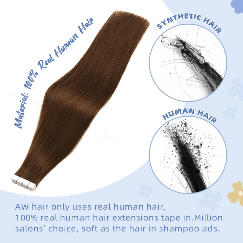 Прямые Мини-ленты AW для наращивания человеческих волос, бесшовные Невидимые волосы, натуральная кожа, черные, коричневые, светлые