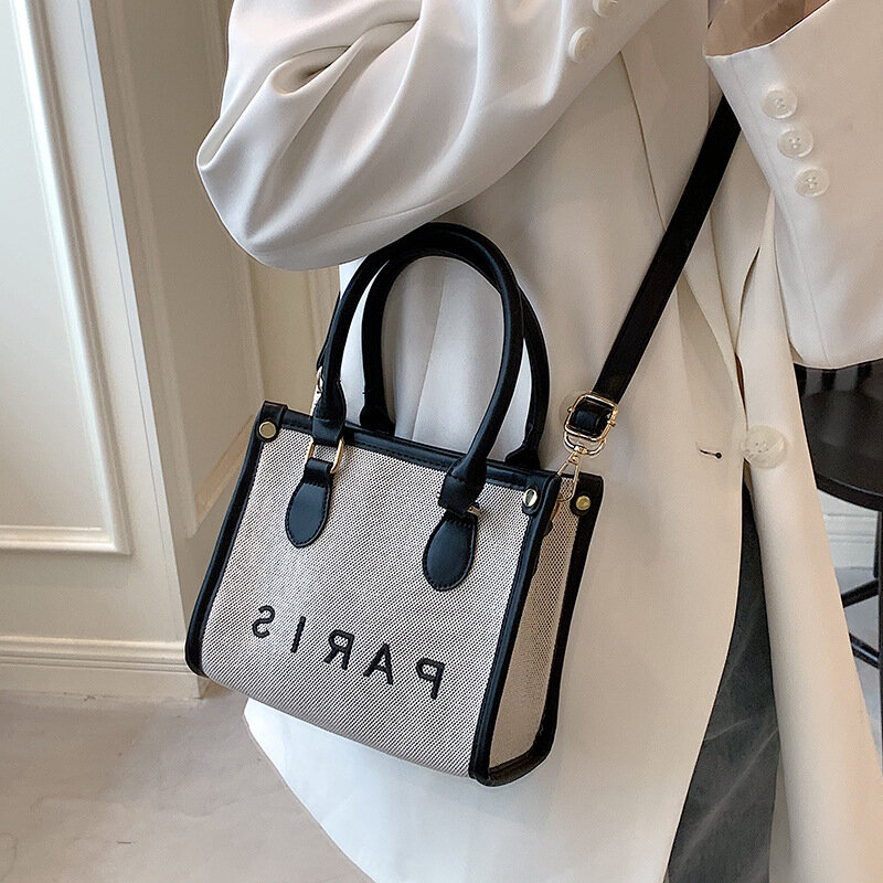 Luxury Women Large Capacity Totes Shoulder Bags Designer Paris Letter Print Canvas Handbags and Purse Female Retro Crossbody Bag