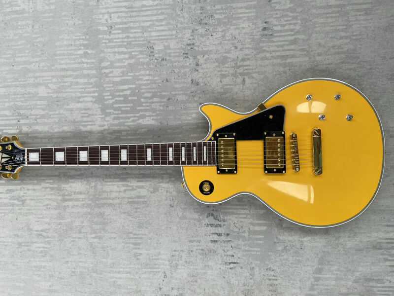 have G logo Made in China, free shipping, yellow opaque electric guitar L~P CUSTUM, high quality