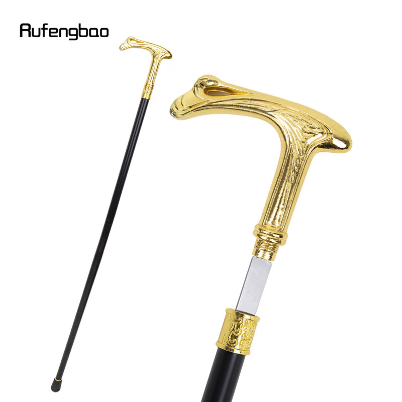 Gold Luxury Flow Line Type Single Joint Walking Stick with Hidden Plate Self Defense Fashion Cane Plate Cosplay Crosier 93cm