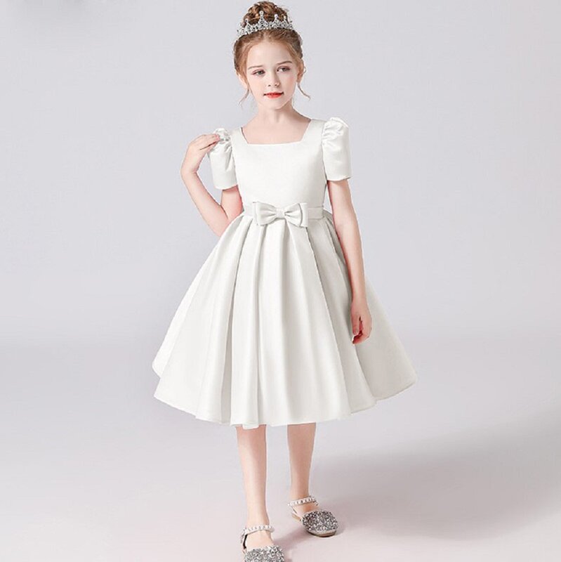 Короткое атласное платье для девочки Dideyttawl, с квадратным вырезом, для первого причастия, детского дня рождения, концерта, вечеринки, подружки невесты