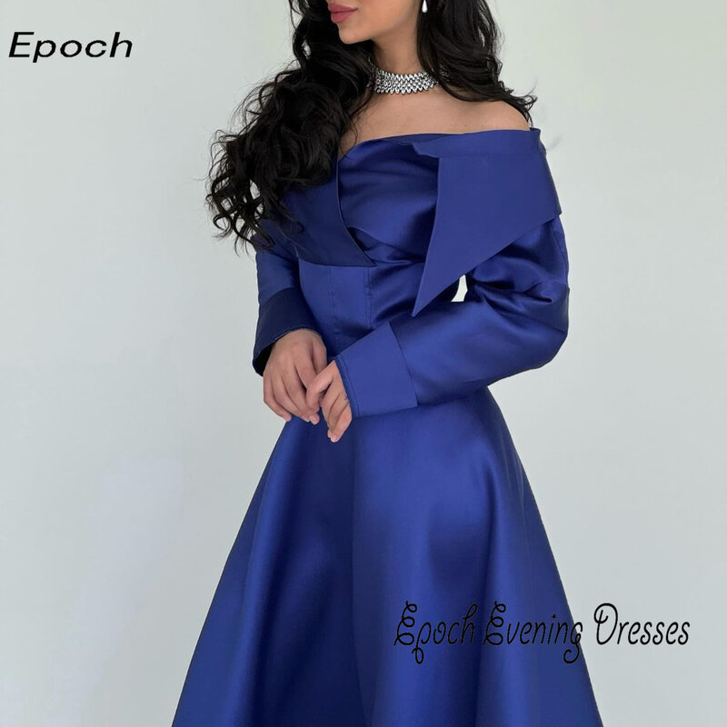 Formal Satin Evening Dress For Sexy Women 2024 فساتين السهرة Off The Shoulder Navy Blue Long A-Line Cocktail Party Prom Gown