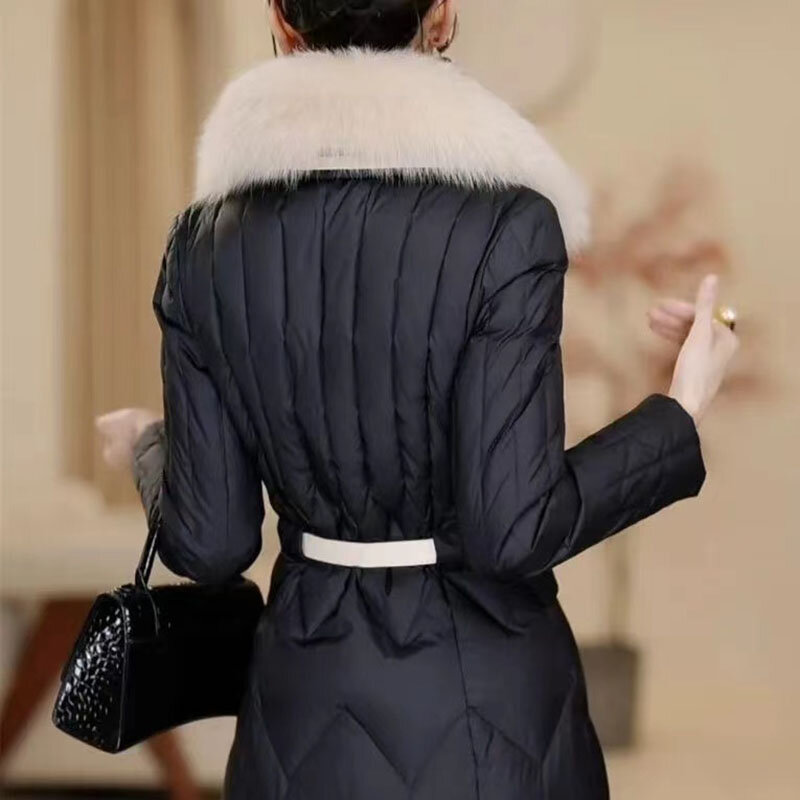 Женское пуховое пальто из хлопка, Зимняя Толстая куртка с большим воротником из искусственного лисьего меха, Новая высококачественная женская зимняя длинная Паркер