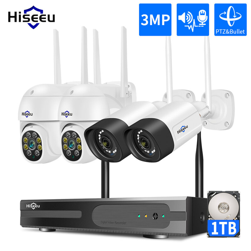 Hiseeu Wireless Camera Security System Kit 5MP 5X Digital PTZ 8CH Outdoor CCTV Camera Set 2 vie audio IP66 videosorveglianza