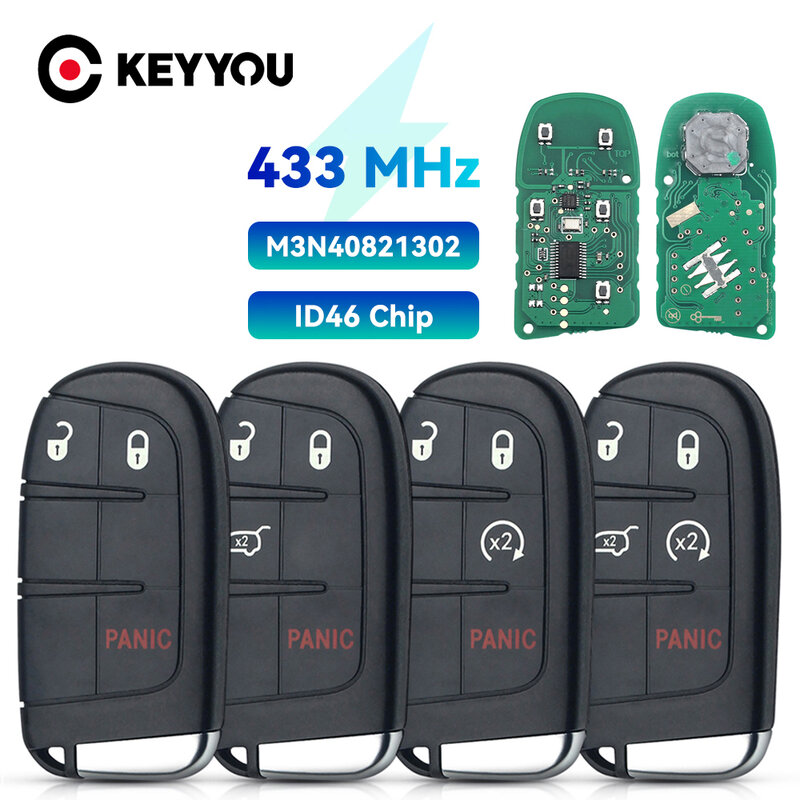 KEYYOU Replacement 5 Buttons Smart Remote Key M3N40821302 Fob 433MHz For Jeep Grand Cherokee 2013-2018 Dodge Journey Challenge