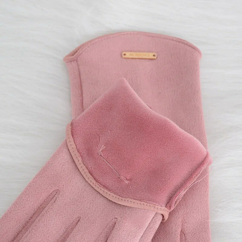 Женские осенне-зимние сохраняющие тепло тонкие кашемировые Простые перчатки для сенсорного экрана велосипедные для вождения замшевая ткань элегантные ветрозащитные
