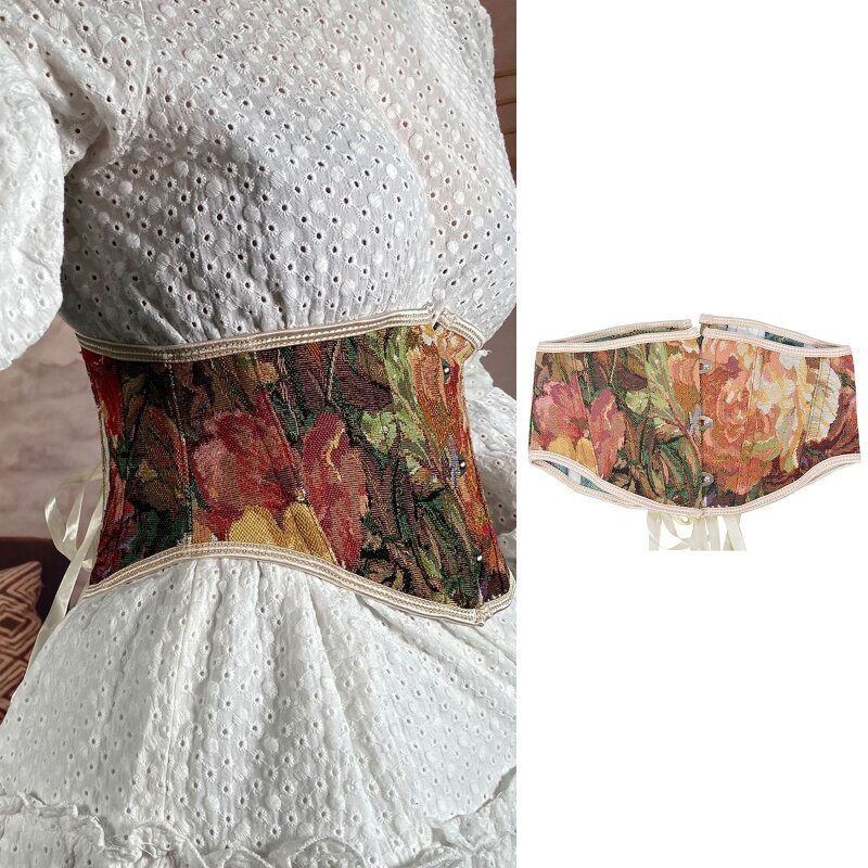50JB женский винтажный топ с цветочным принтом без рукавов корсет в стиле панк Декор Бюстье нижнее белье