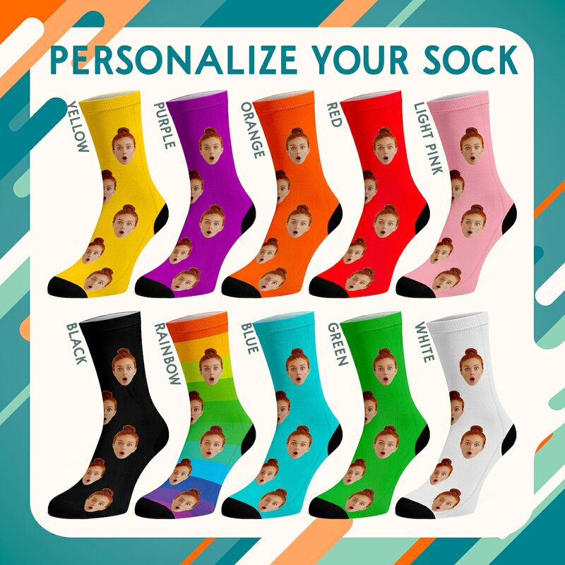 Personalized Sock Photo For Men Women 10 Solid Colors Custom Face Socks Add Your Text Cotton Casual Fun Happy Christmas Gifts