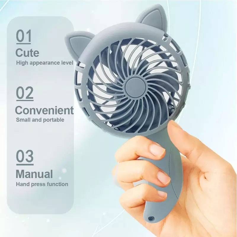 Without Battery Household Cute Fan Cooling Cartoon3 Colors Portable Handheld Fan Hand Pressure Fan Mini Portable