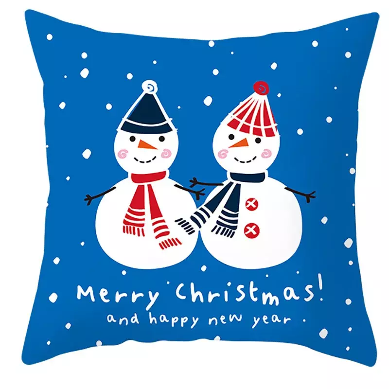 Funda de almohada de Navidad azul limitada para el hogar, copo de nieve, muñeco de nieve, árbol, Invierno