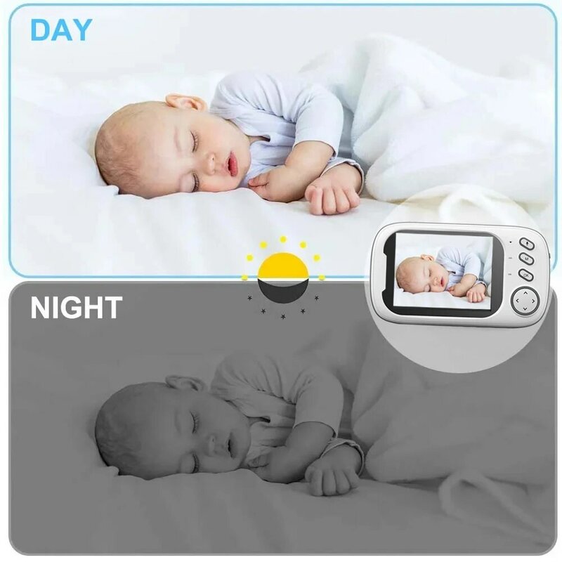 Monitor de vídeo inalámbrico para bebé, cámara de seguridad con visión nocturna, monitoreo de temperatura, Audio bidireccional, 3,5 pulgadas