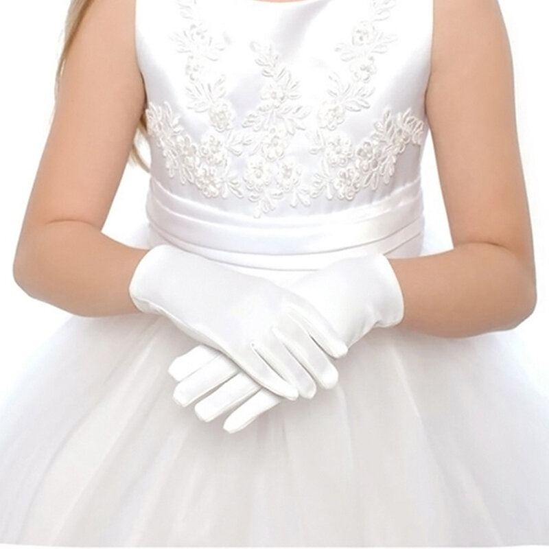 男の子と女の子のためのダンスドレス付きの白い子供用手袋,ステージパフォーマンス用の伸縮性ライクラグローブ,1ペア