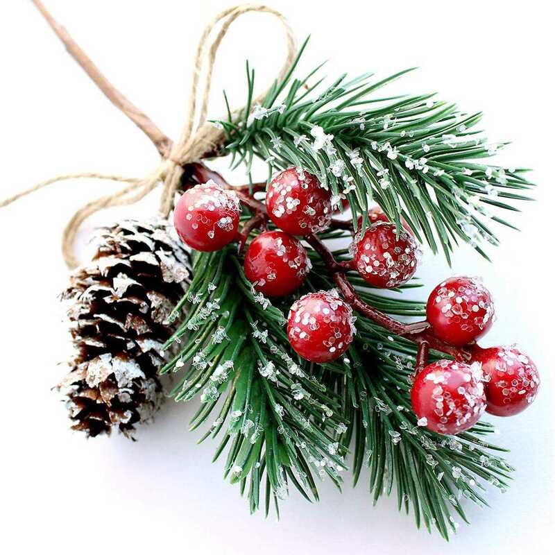 Red Berry Stems Pine Branches Evergreen Christmas Berries Decor 8 PCS Artificial Pine Cones Branch Craft Wreath Pick