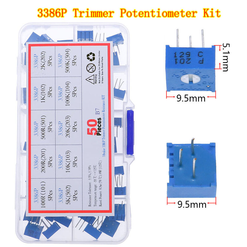 Aparador Potenciômetro Kit, Set Box Mixed, Caixa Resistor Variável, 3296W, 3296X, RM063, RM065, 3362P, 3266 P, 3006P, 100ohm-1M