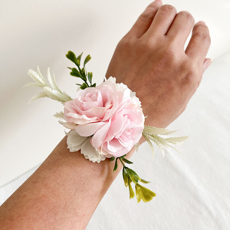 Wedding Wrist Corsage Bracelet for Bride Bridesmaids Boutonniere Men Pins Artificial Flowers Silk Roses Bridal Groom Accessories