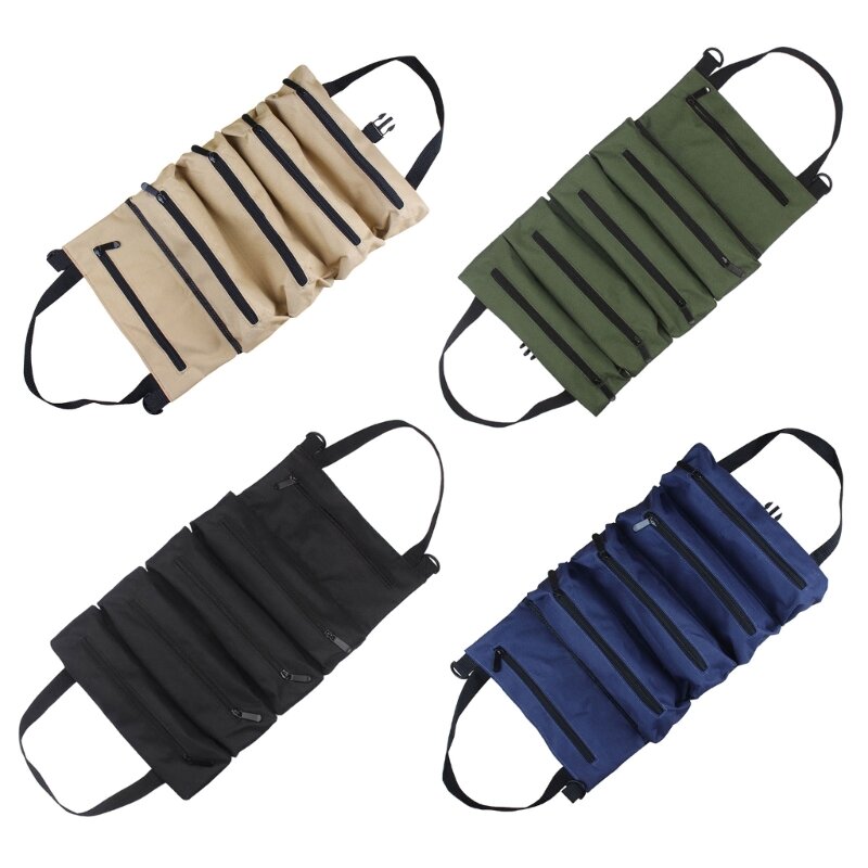 Túi cuộn đựng dụng cụ bằng vải có 5 túi có khóa kéo Cuộn lên chống thấm nước và chống mài mòn