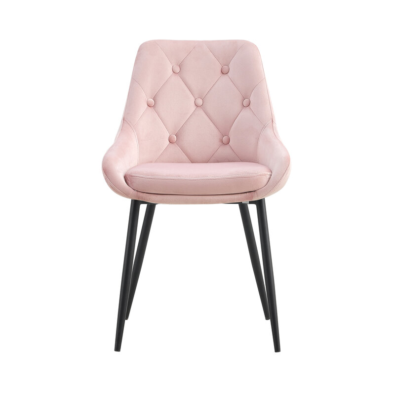 Modern Pink Velvet Dining Chairs , Fabric Accent Upholstered Chairs Side Chair with Black Legs for Home Furniture Living Room Be