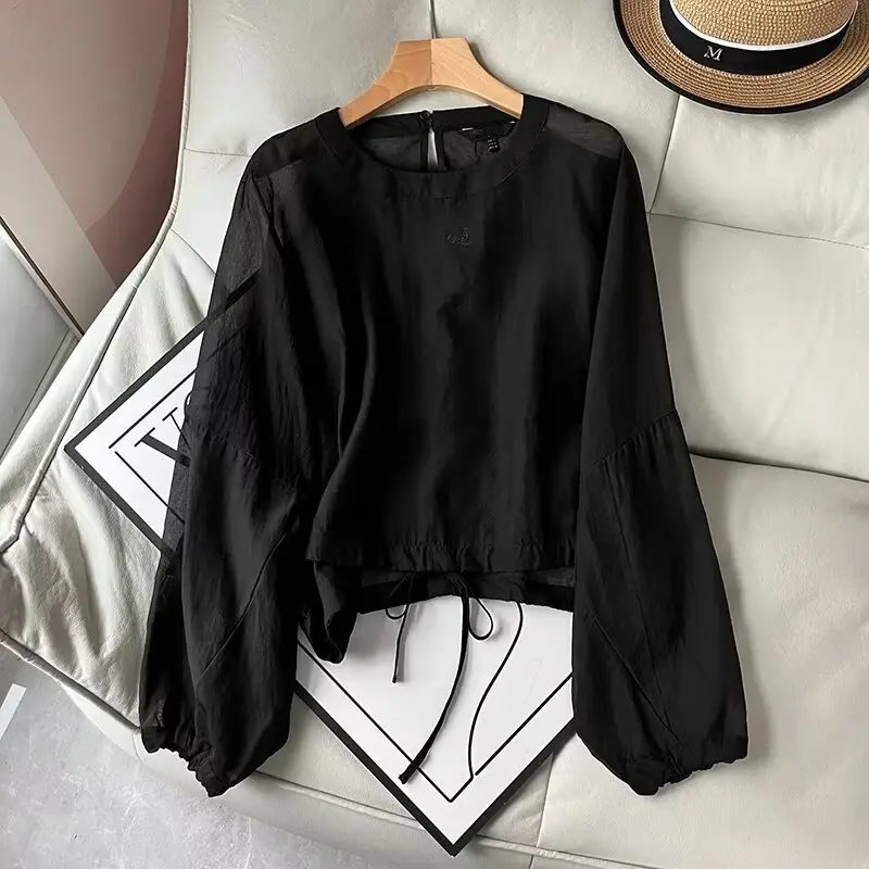 Withered-camisa minimalista de moda para mujer, blusa de perspectiva elegante, jersey negro, Top