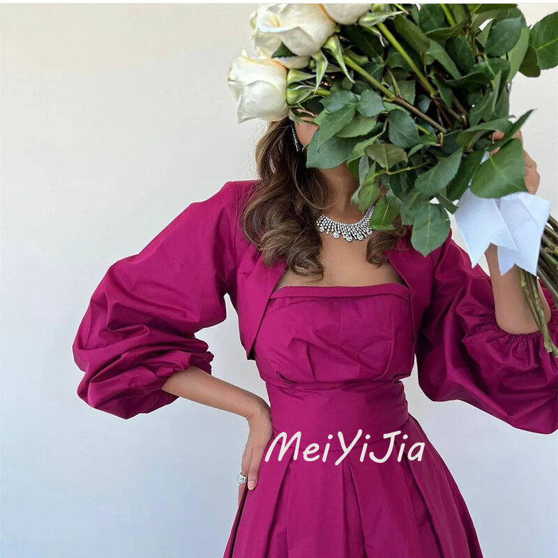 Meiyijia-Arábia Ruffle vestido de noite, elegante Aline Sash, decote colher, Arabia Sexy, roupas do clube de aniversário, verão, 2024