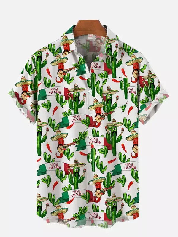 2024 Fashion Men's Hawaiian shirts Mexican Style Colorful Graffiti Art Poster Printing Short Sleeve Shirt  Hawaii style clothes