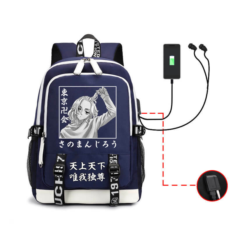 Ransel punggung berpergian pengisi daya USB tas sekolah pelajar kapasitas besar gambar cetak Anime Tokyo revves untuk remaja