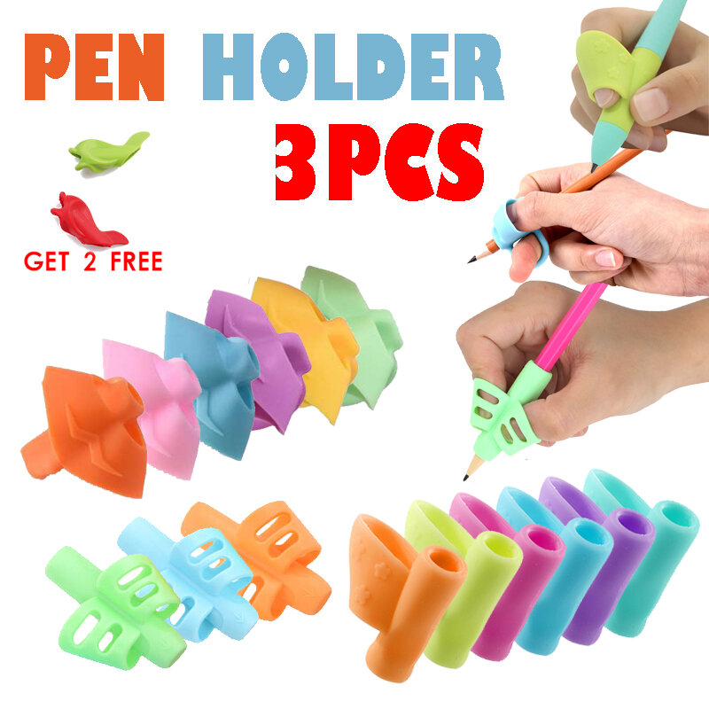 Lápis de escrita de silicone para crianças, caneta assistida, corretor de postura para estudantes, aprendendo e praticando, 3pcs