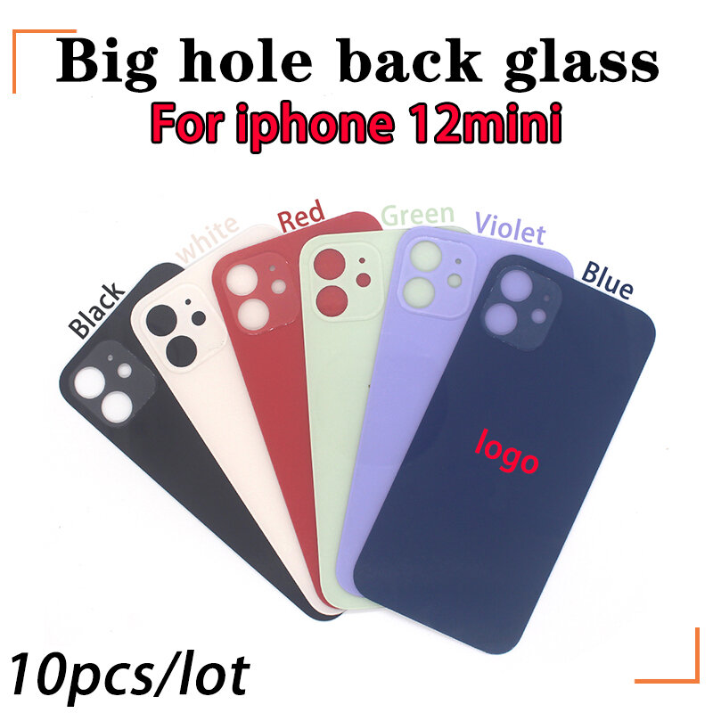Coque arrière en verre pour iPhone 12 Pro Max, couvercle de batterie, couleur d'origine avec logo, grand trou, 10 pièces/lot