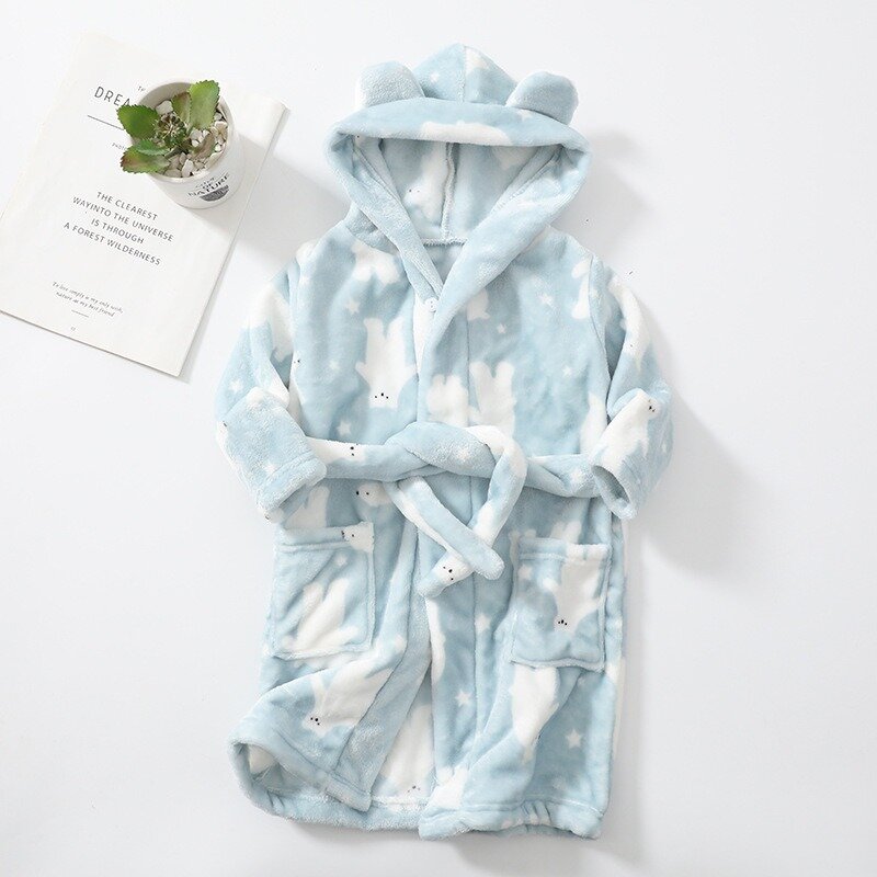 Winter Children Bath Robes 2023 New Cartoon Pajamas Boy Girl Flannel Sleepwear Kids Clothing Baby Warm Bathrobe Casual Homewear